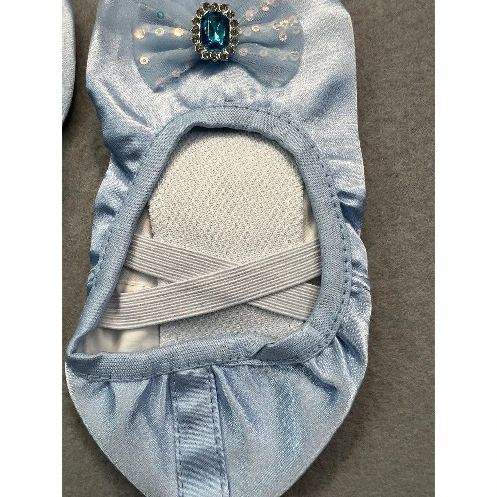 Girls Size 34 9-10 Years Ballet Dance Slippers Split Soft‎ Canvas Sole Bow Blue